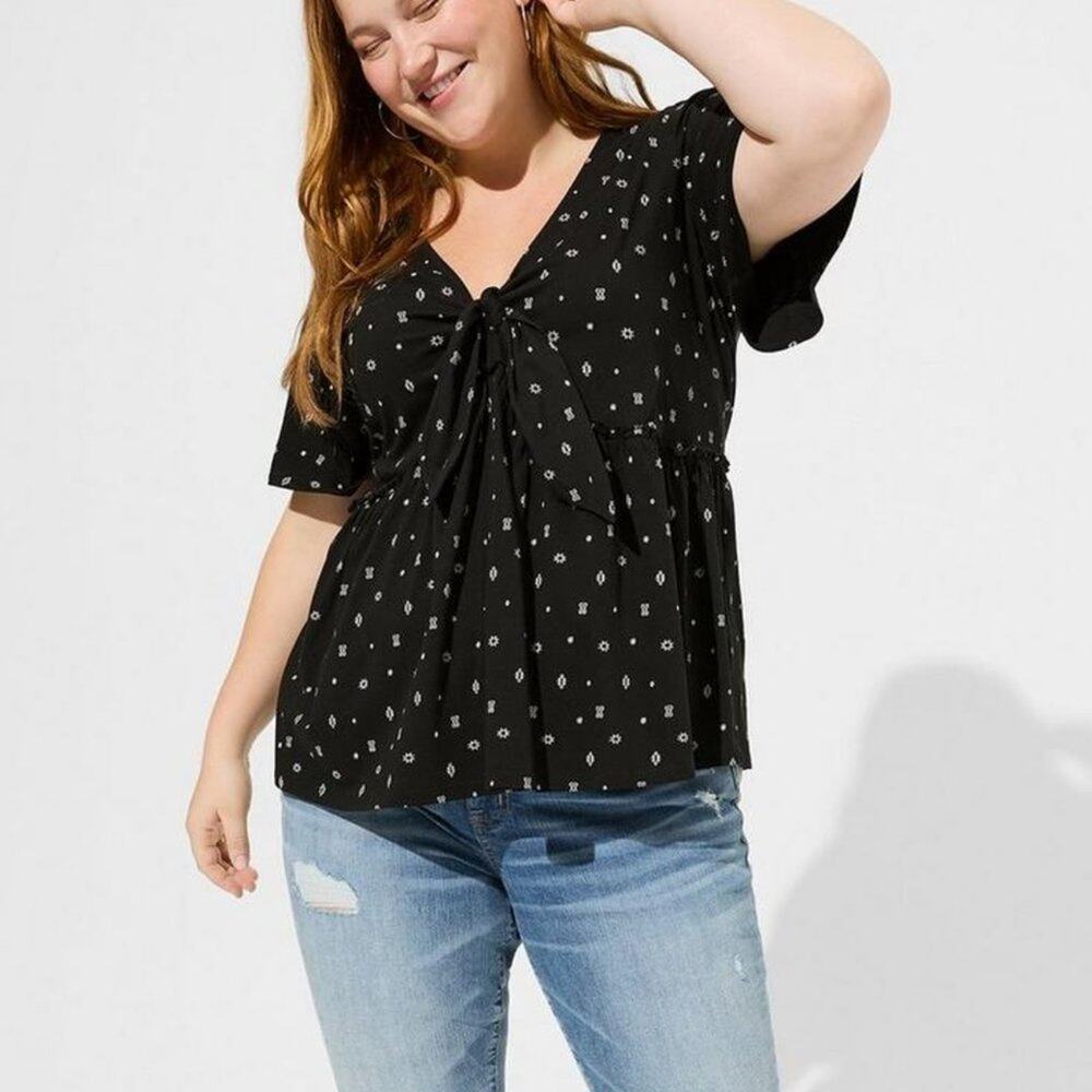 Torrid Vintage Cotton Jersey V-Neck Tie Front Relaxed Fit Top Womens 4X NWT